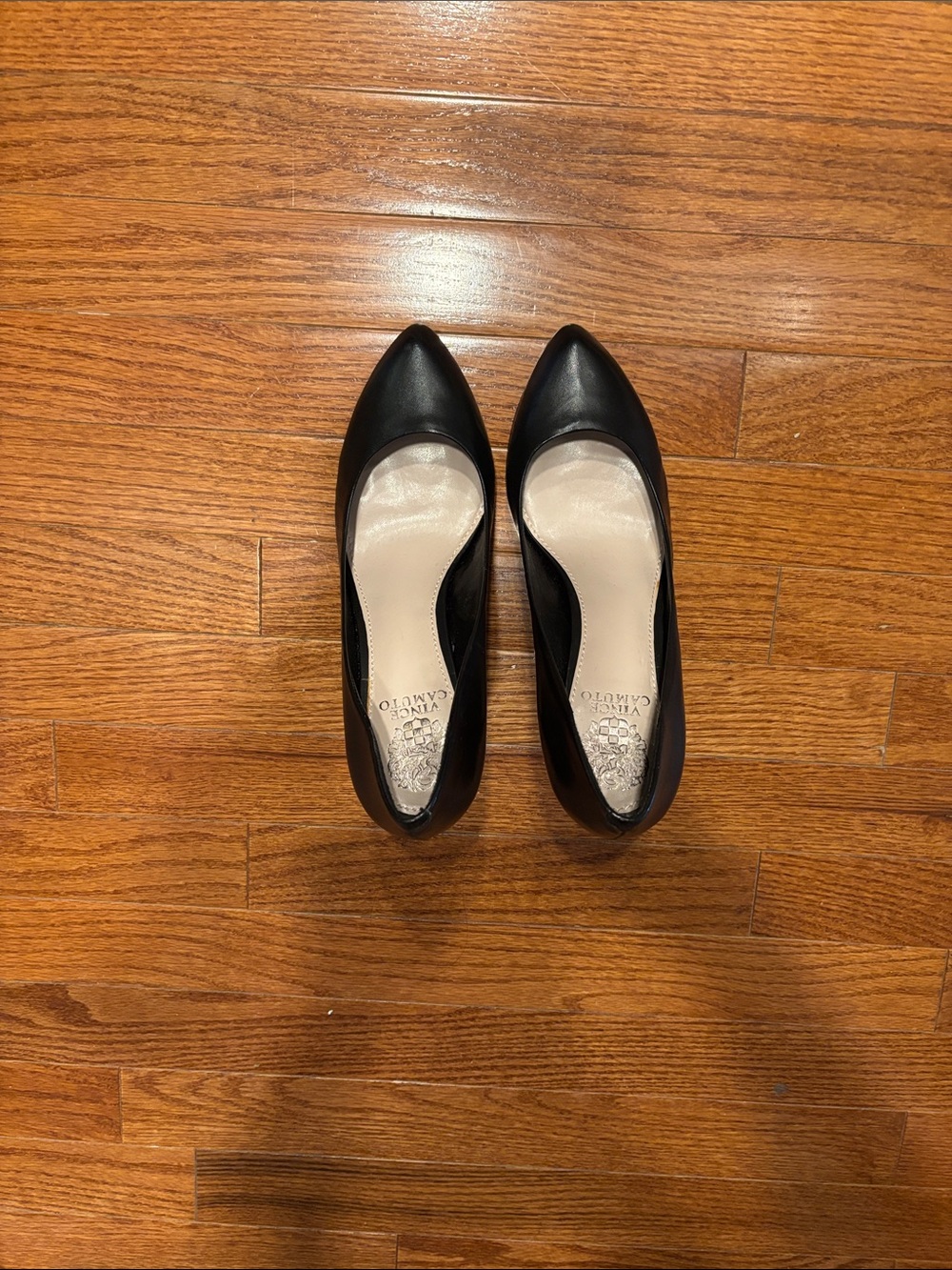 Vince Camuto Black Pointed-Toe Leather Pumps with Silver Heel
